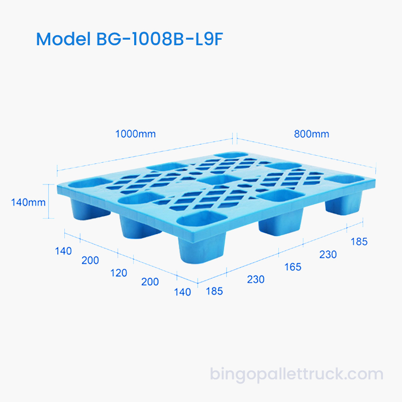 1000x800 mm sprøytestøpt plastpall Lett 9-bens pall for industriell lagring