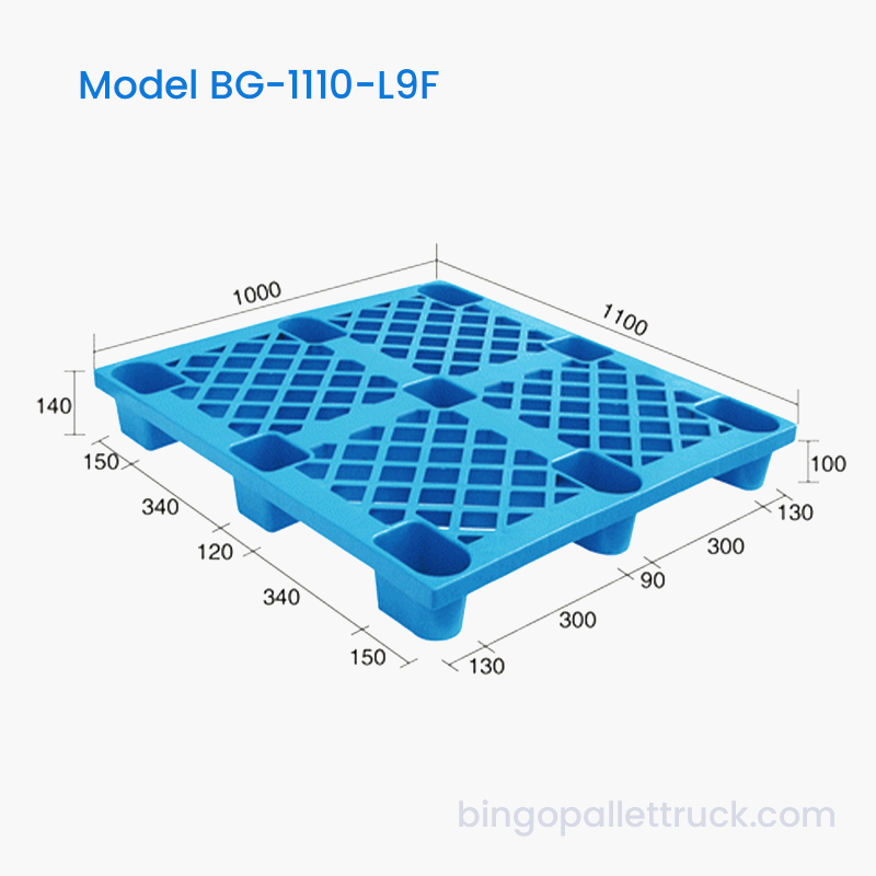 1100x1000 mm ensidig 9-bens plastpall for kjølekjede- og logistikkoperasjoner