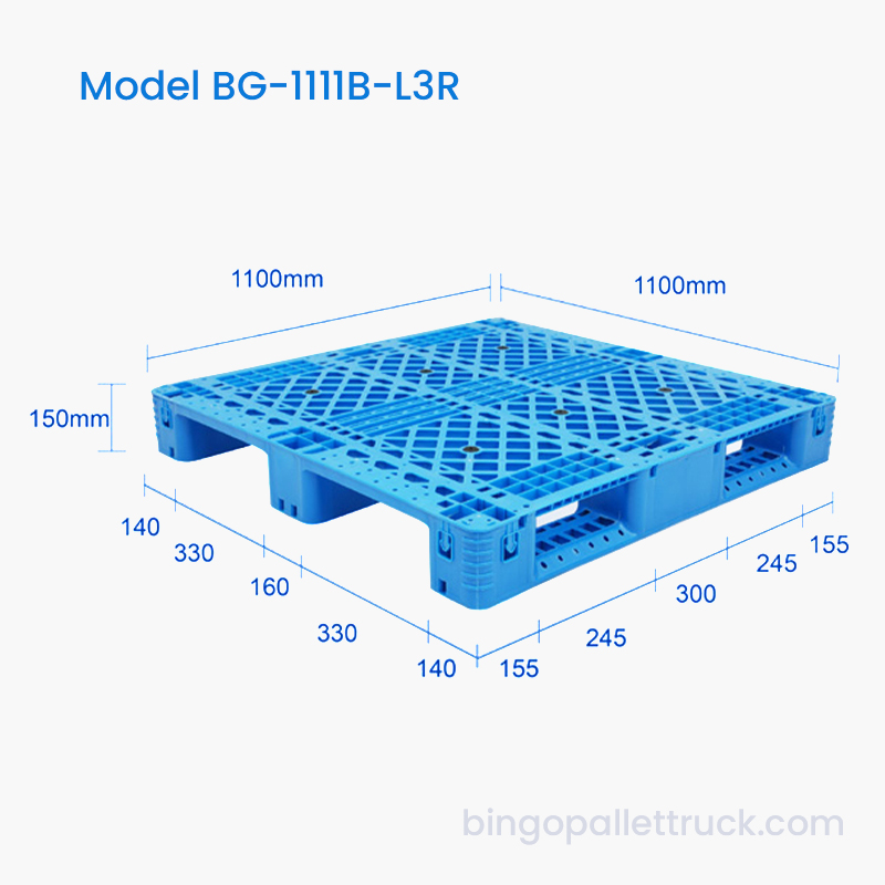 1100x1100 mm plastpall 3-løper med stålforsterkning for logistikk