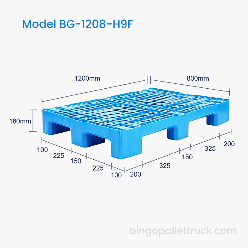 1200x800 mm kraftig 9-bens HDPE-plastpall for logistikk
