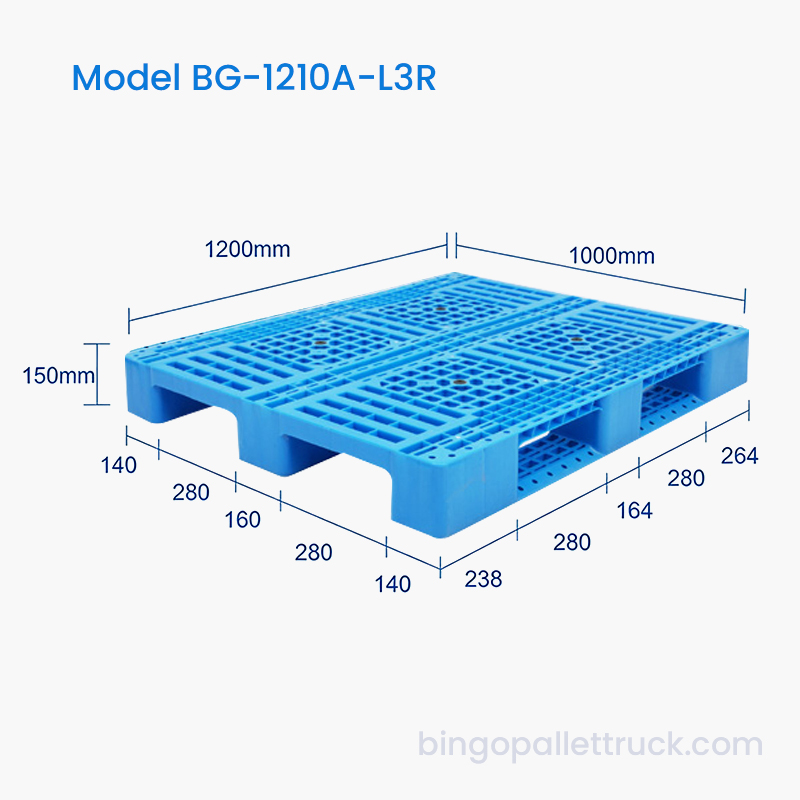 1200x1000mm Lett 3-løper plastpall for lager