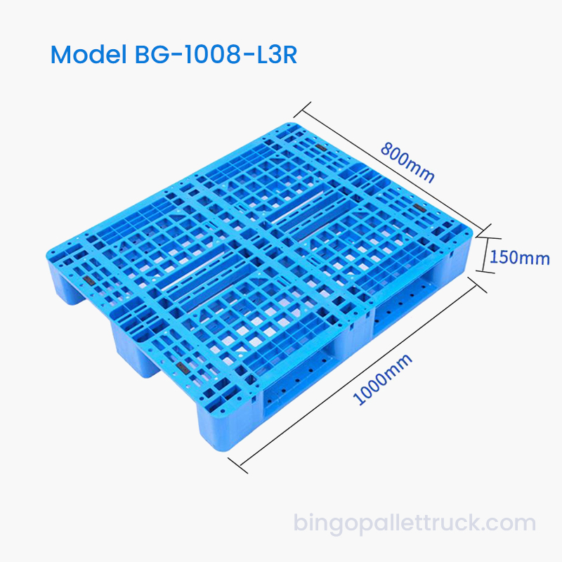 1000×800 mm 3-løpers HDPE-plastpall for lagerreol