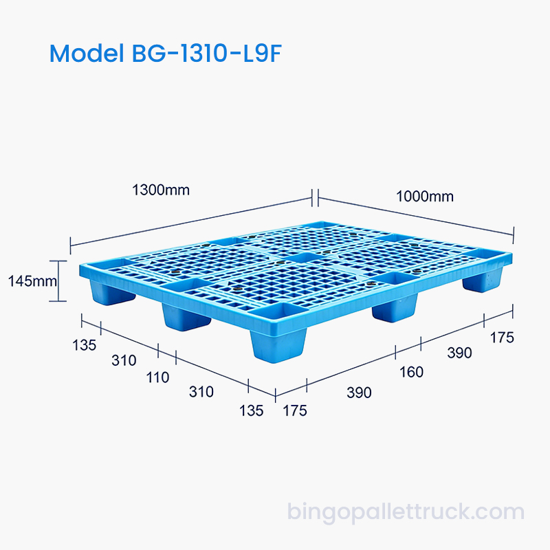 Høy styrke 1300x1000 mm 9-bens lett plastpall for logistikk