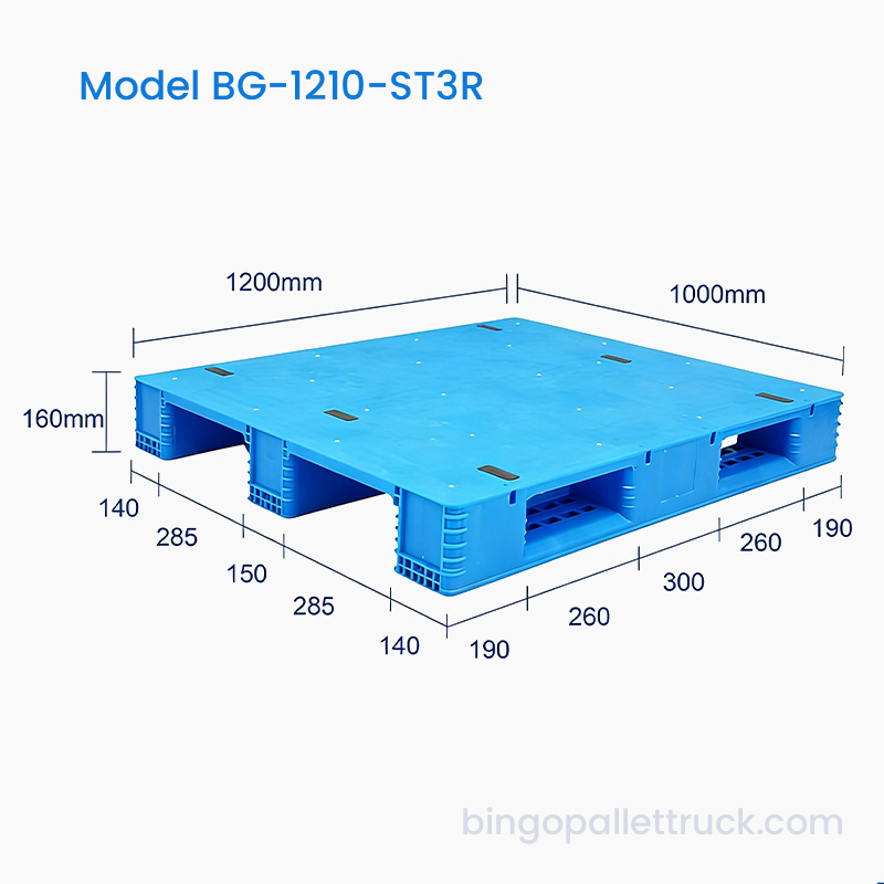 1200×1000 mm solid topp 3 løpere plastpall for kjølelagerbruk