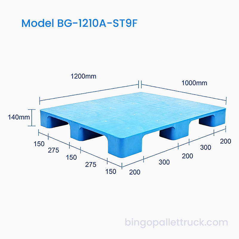 Slitesterk 1200x1000 mm solid topp 9 ben plastpall for hyppig fraktbruk