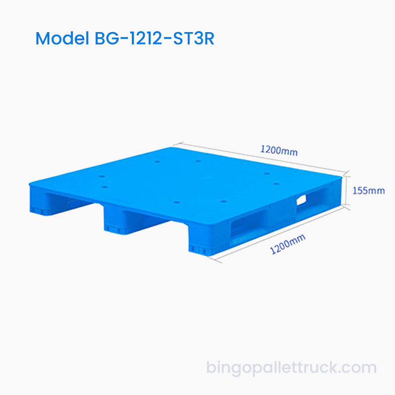 1200x1200 mm solid topp plastpall tre løpere for tung logistikk