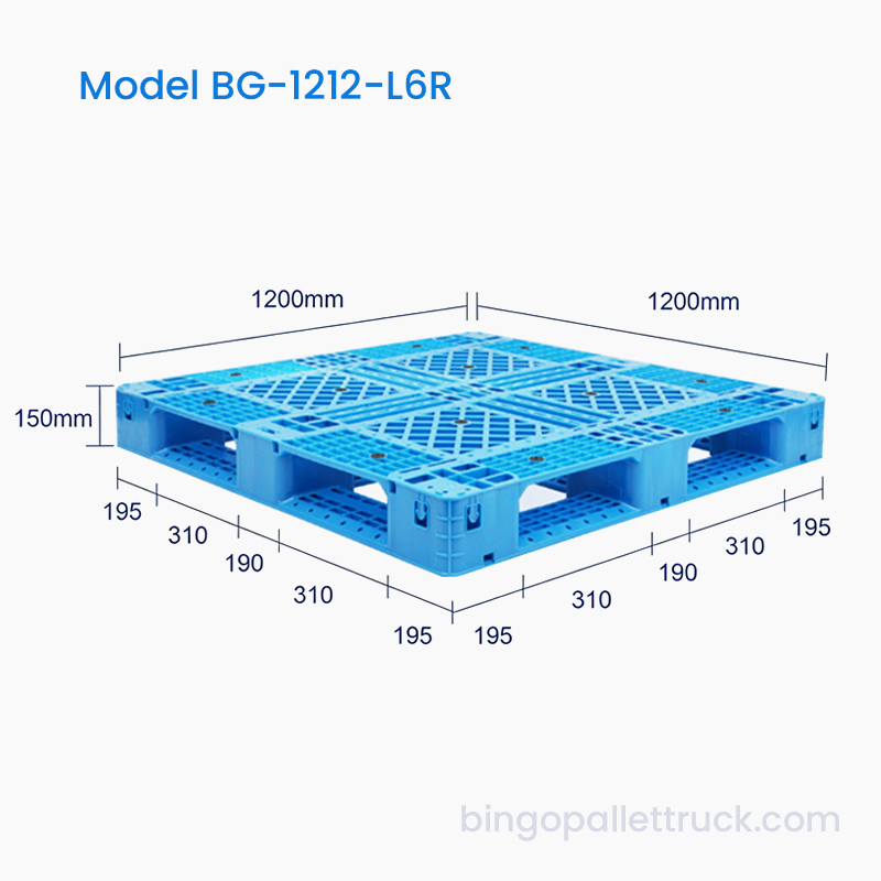 1200x1200 mm plastpall med seks løpere med forsterket bunn for tunge belastninger