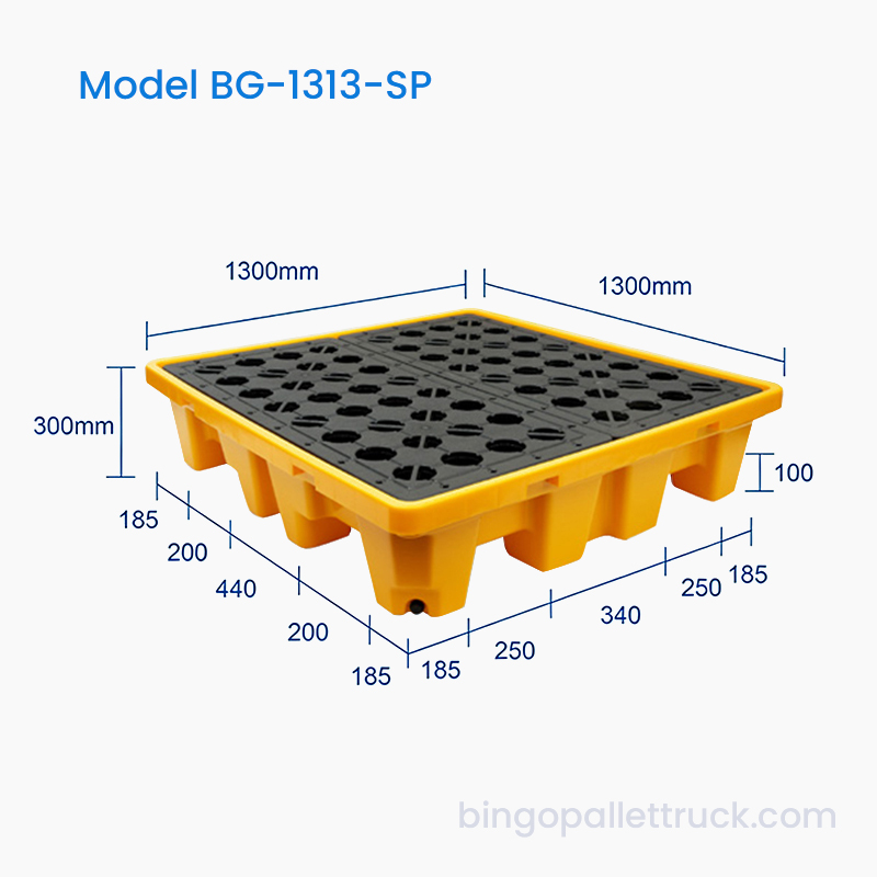 1300x1300mm lekkasjesikker spillpall for 4 trommer