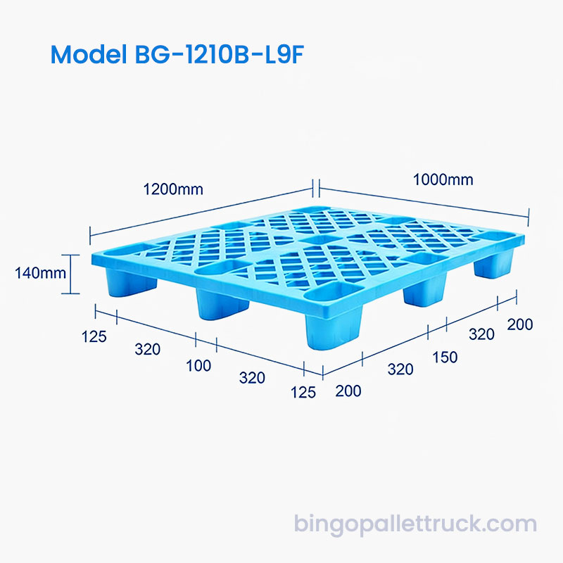 1200x1000mm lett 9 fots plastpall for detaljoppbevaring